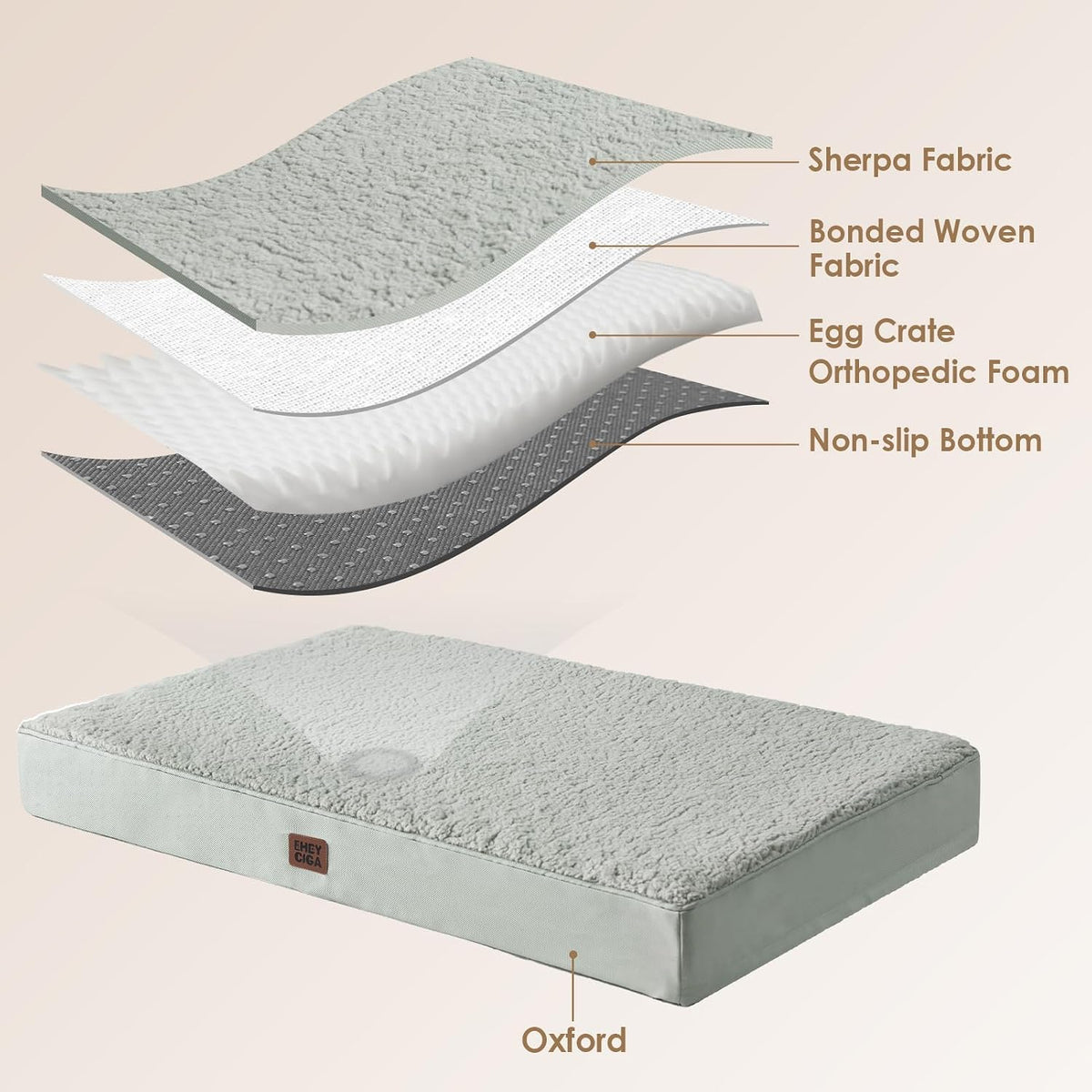 EHEYCIGA Orthopedic Dog Bed Large with Removable Washable Cover - 47*29*3.5 inches / Greyish Green - image 4