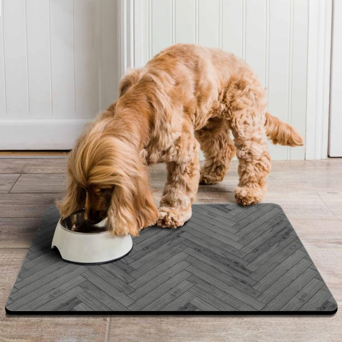 Dog Food Mats for Floors Absorbent, Pet Cat Food Mat - S(12"×20") / 01-Dark Grey - image 4