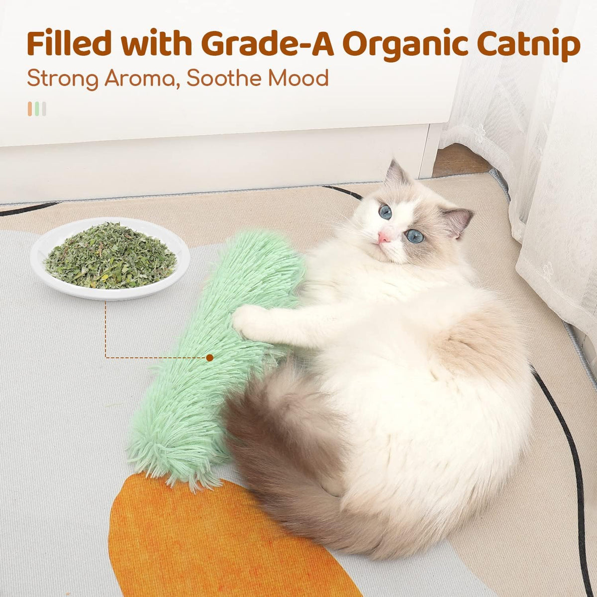 Potaroma Cat Toys Pillows, Catnip Inside, Indoor Interactive Fun - Green Yellow Violet - image 3