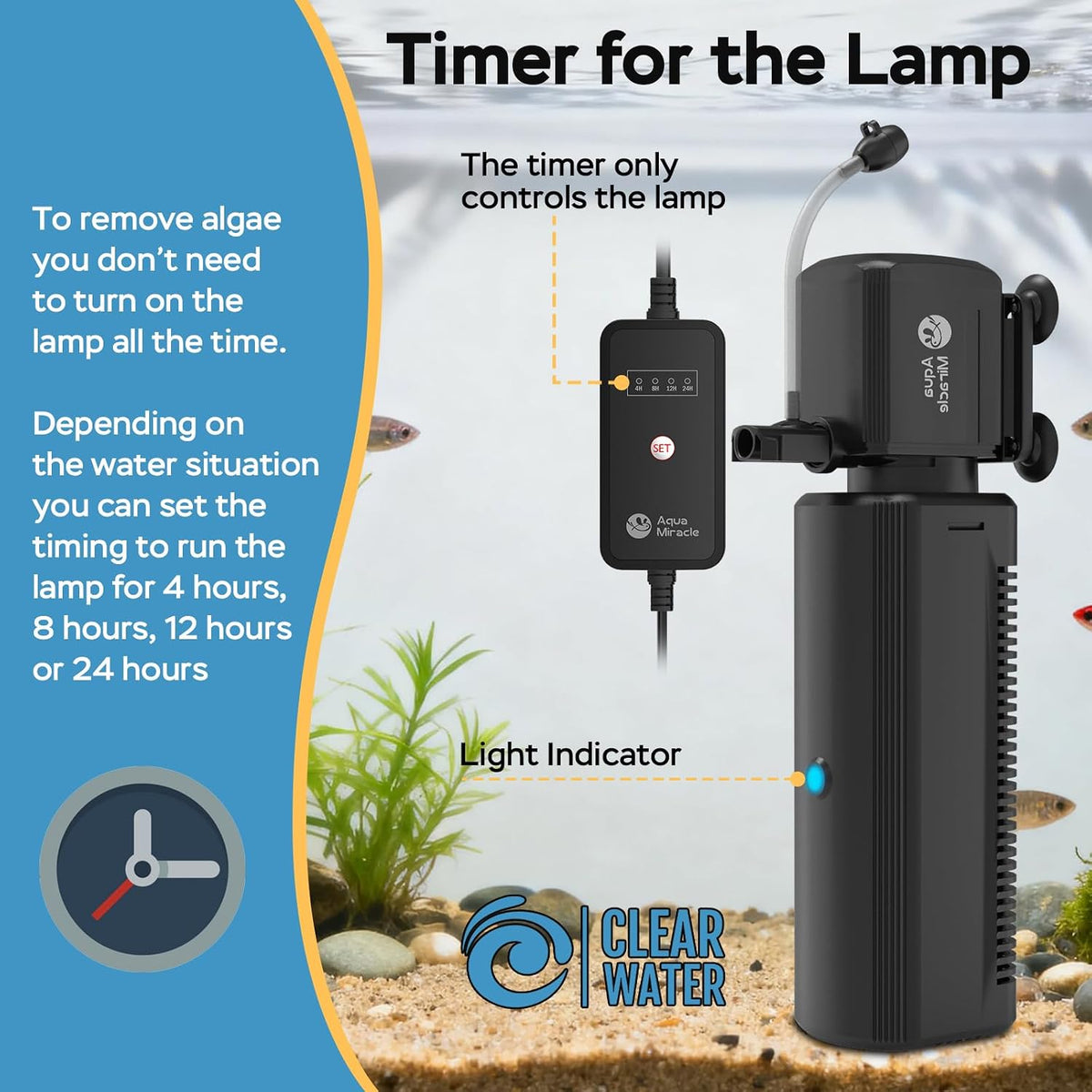 AquaMiracle 130GPH U -V Aquarium Filter with Timer for 10-30 Gal Fish - SV500 for 10-30 Gal Tank - image 4