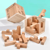 Wooden Brain Teaser Puzzles Cube Stocking Stuffers Wooden Puzzles - Coffee and Natural - image 3