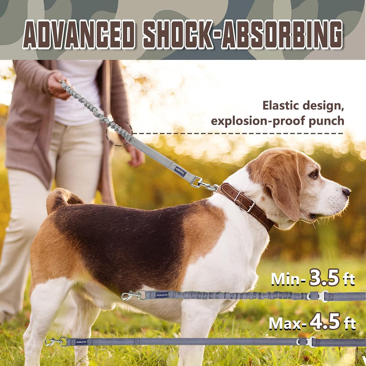 AUROTH Bungee Dog Leash for Large Dogs - Grey / MAX: 4.5 FT - image 4