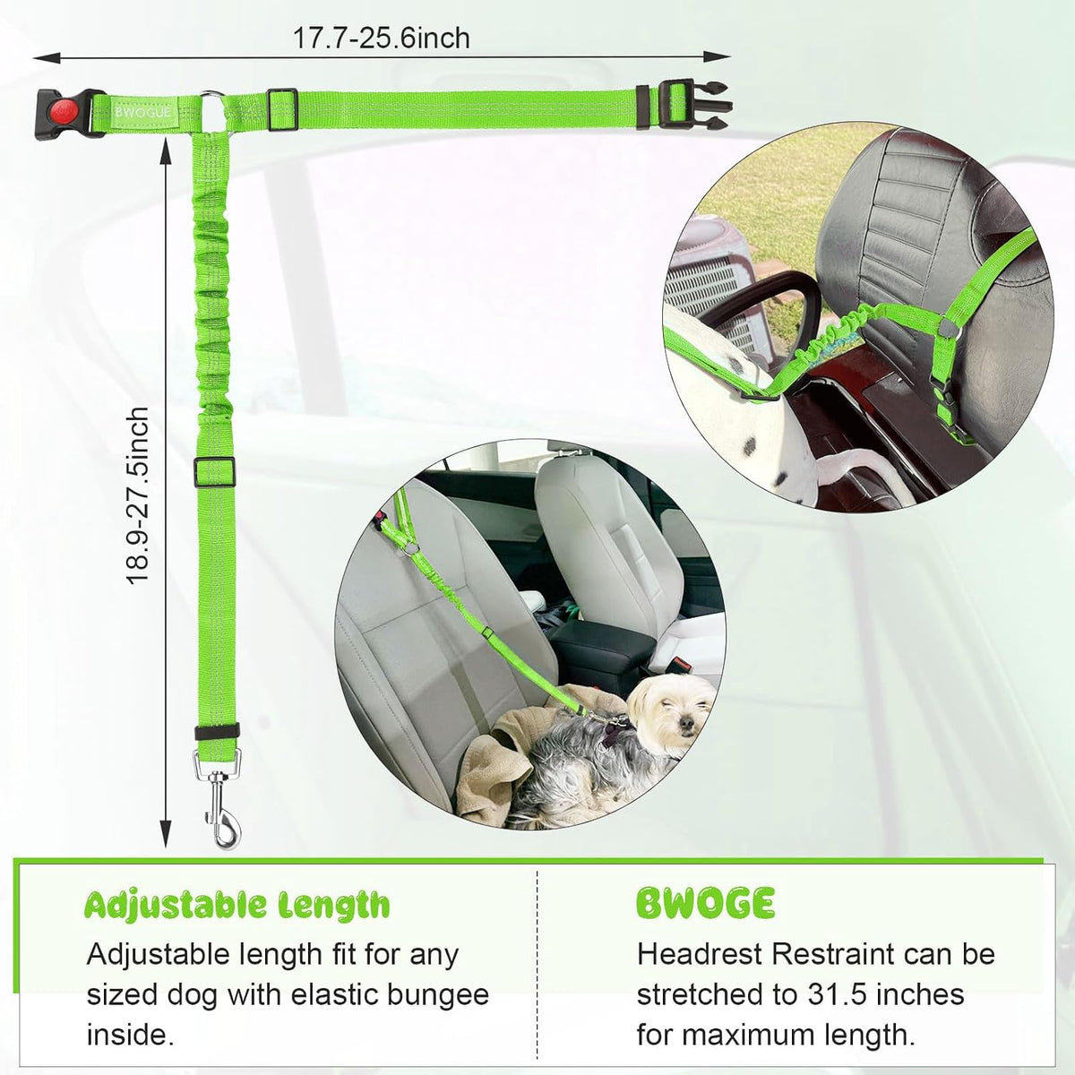 Dog Seat Belt for Car, Headrest Restraint Safety Lead, Dogs Cats – Essentials for Dogs - Green / Elastic - image 3