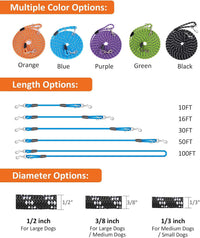 Long Dog Leash for Training 10FT/16FT/20FT/30FT/50FT/100FT - 16FT* 1/3 inch / 1Pack Purple - image 3