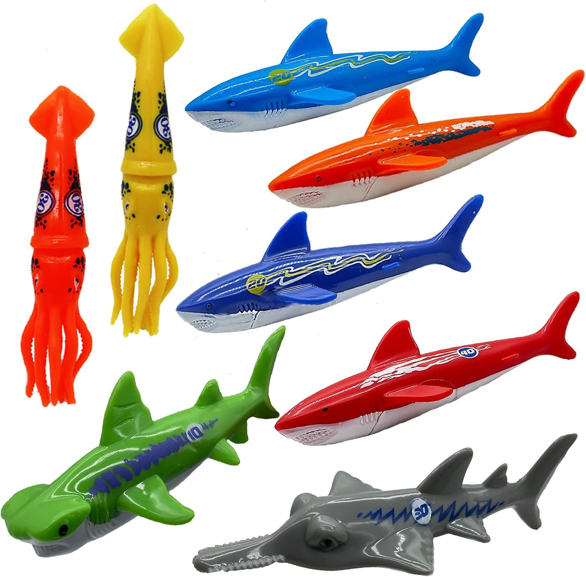 Haktoys Pool Diving Toy Set, Sinking Torpedoes for Kids & Adults - Multicolor Sharks/Squids