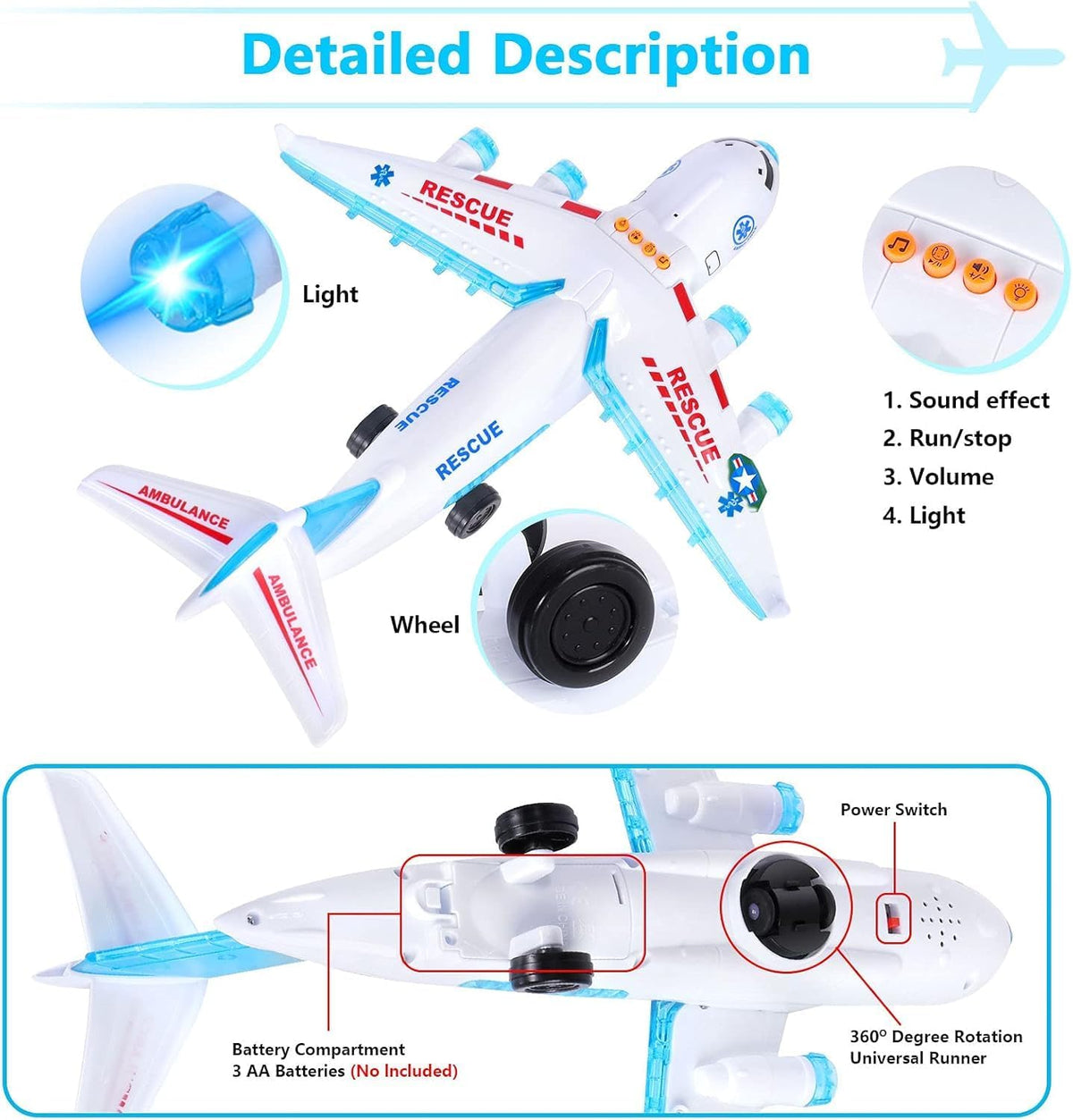 ele ELEOPTION Airplane Toy Infrared Remote Control Plane Toys - Transport White - image 3