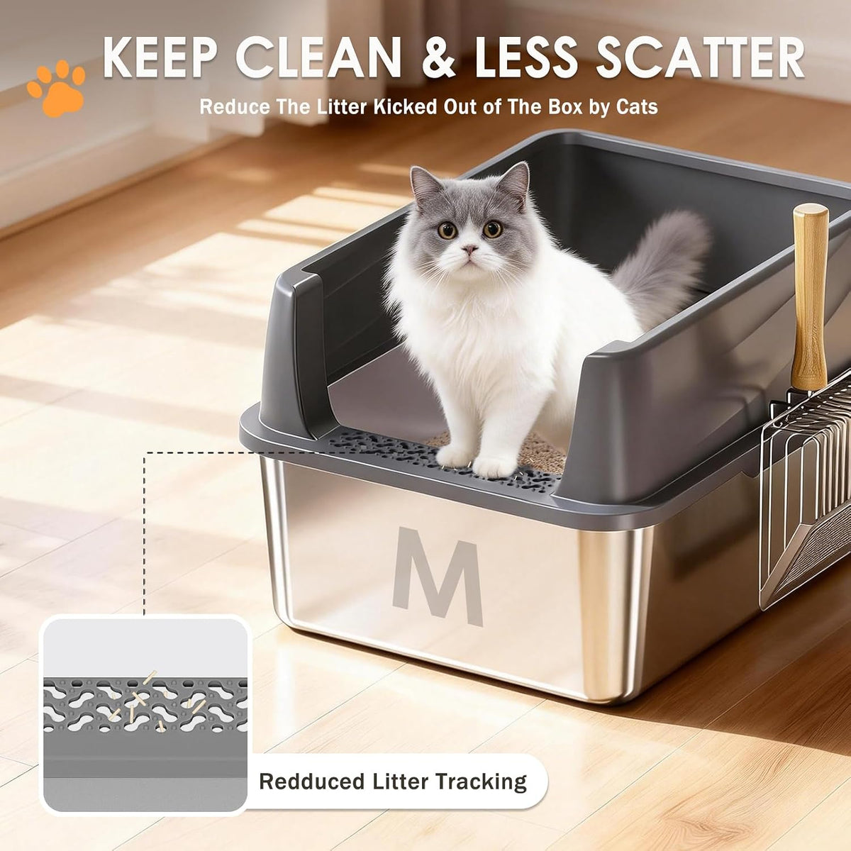 Stainless Steel Litter Box - Dark Gray / 17.4'' x 13.5'' x 8.5'' - image 4