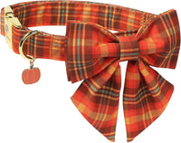 DOGWONG Fall Pumpkin Orange Plaid Dog Collar - C: Fall Plaid / S