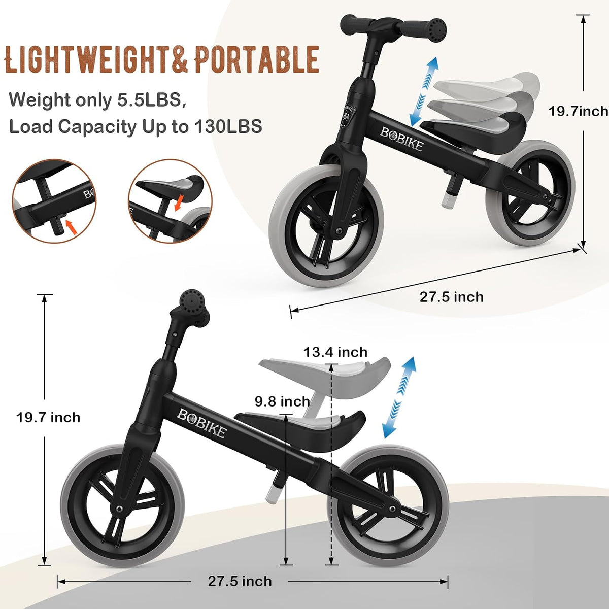 Bobike Toddler Balance Bike Toys for 1 to 4 Year Old Girls Boys - BLACK - image 4