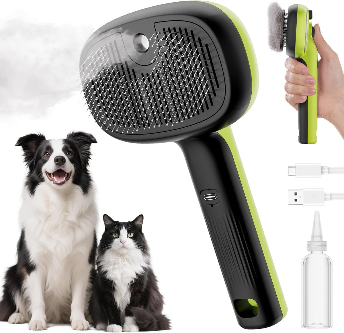 Pecute Self-Cleaning Steam Dog Cat Brush for Heavy Shedding/Long Coats – Essentials for Cats - Green