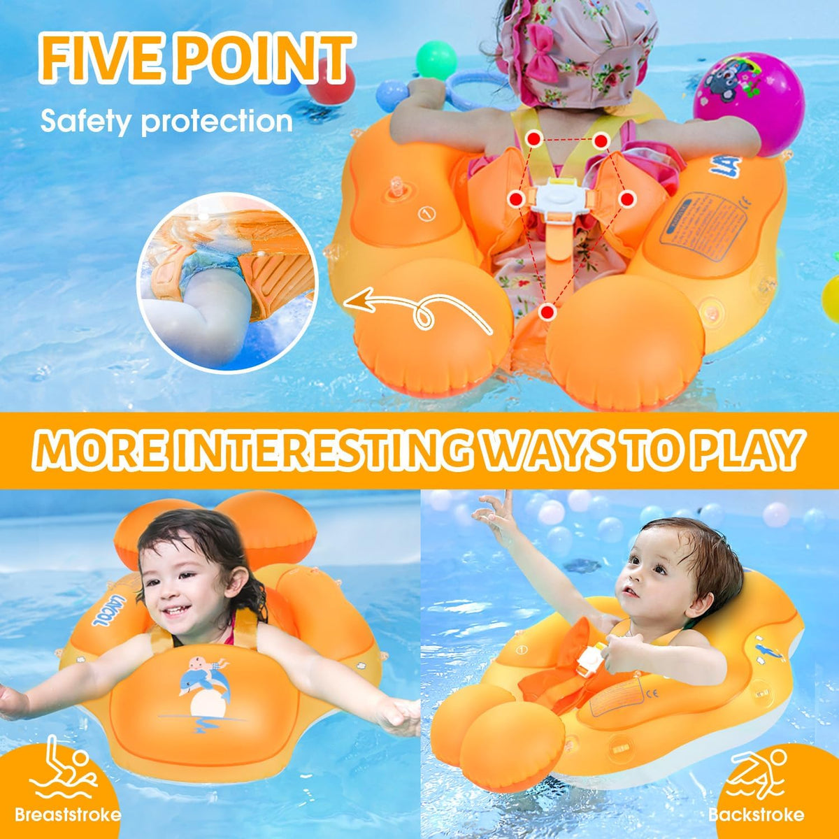 Baby Pool Float with Canopy UPF50+ - Yellow / Small - image 4