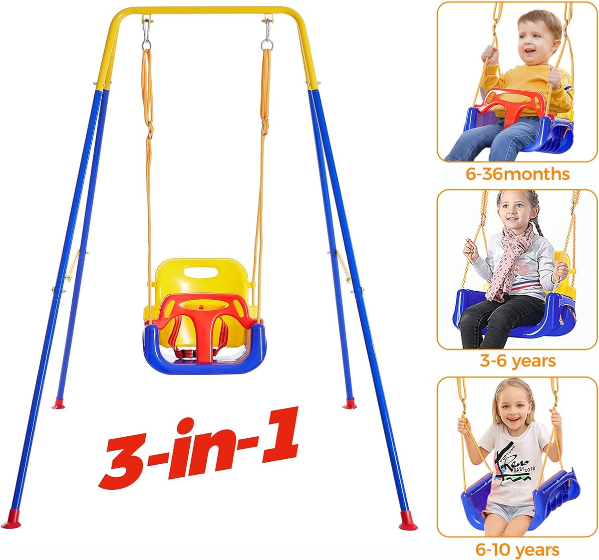 FUNLIO Toddler Swing with Foldable Metal Stand for Toddlers Aged 1~10 - Blue - image 2