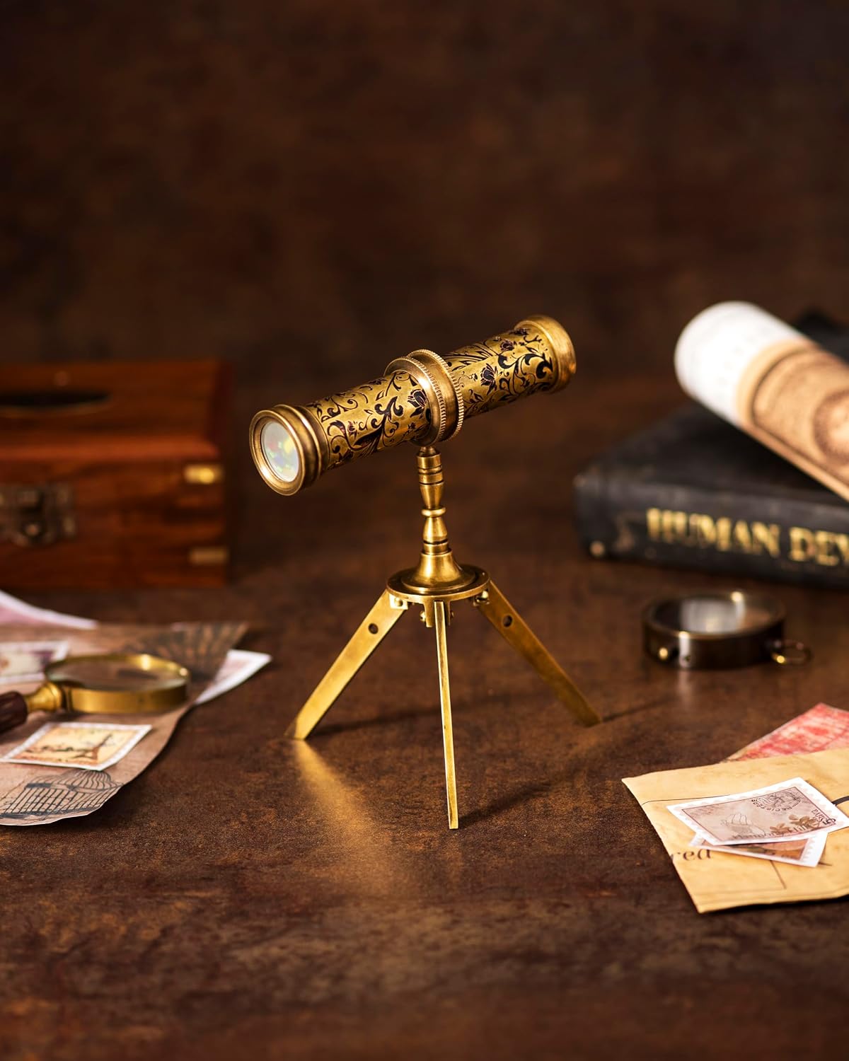 Antique Brass Kaleidoscope Gift for Men, Kids and Adults - With Tripod - image 2