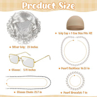 Huskein Old Lady Costume, Old Lady Cosplay Silver Bun Wig Glasses Wig Cap Pearl Necklace Bracelet - Silver-lady - image 2