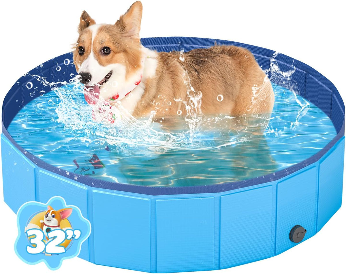 YSJILIDE Portable Dog Pool PVC Pet Swimming Bathtub Collapsible Hard - Blue / S-32" x 8"