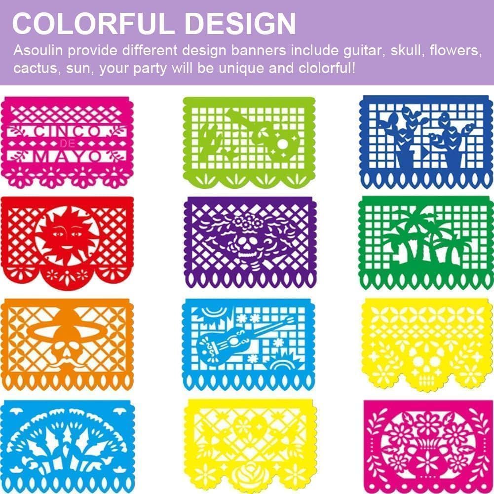 Asoulin 6 PCS Papel Picado Dia De Los Muertos - Multicolour - image 4