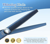 7 inch Matte Blue Thinning Dog Grooming Scissors Professional 440C Stainless Steel Dog Thinner Shears Smooth Cutting Comfortable Grip and Easy to Use for Groomers and Home Use