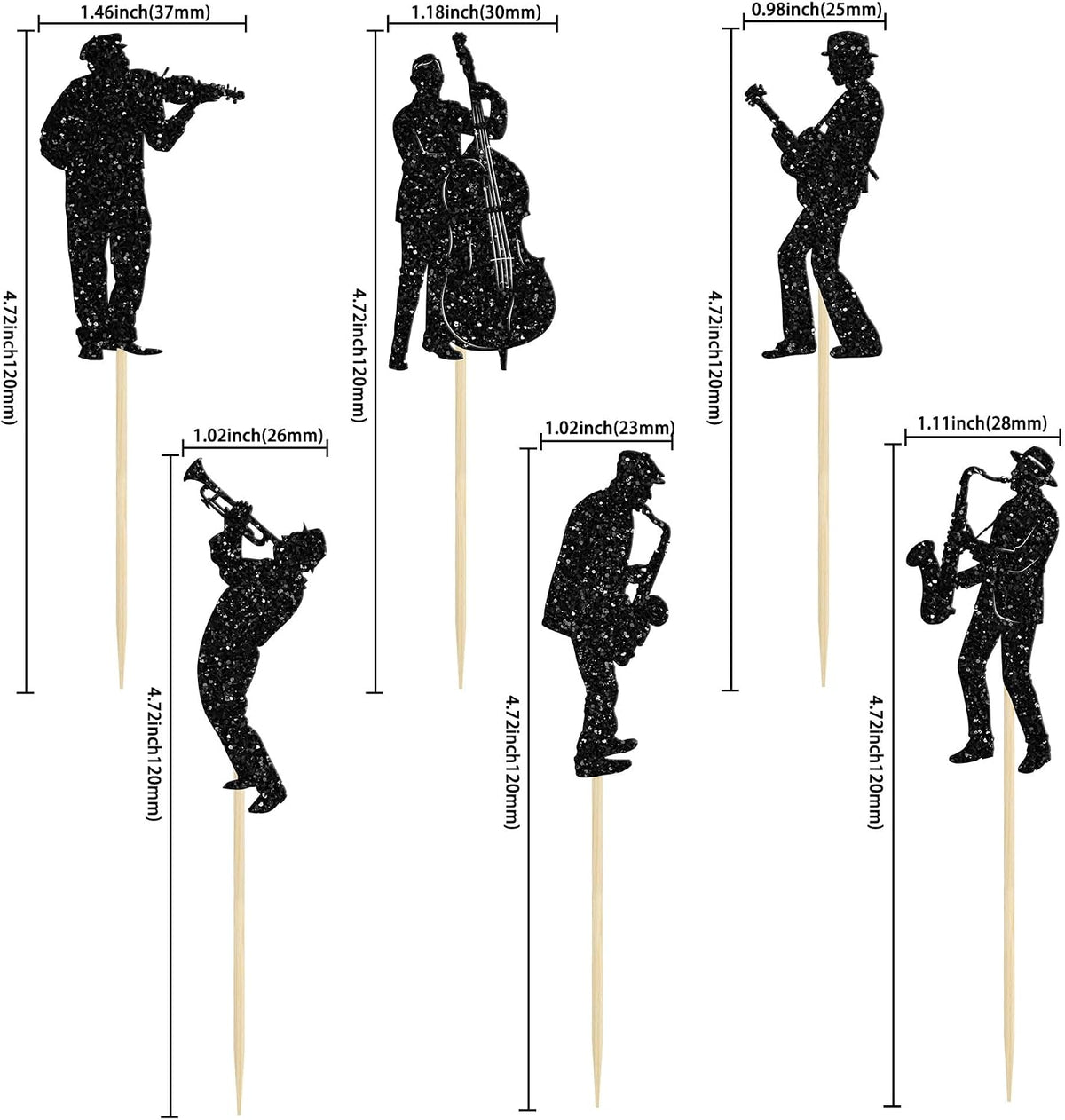 Gyufise 24Pcs Dance King Cupcake Toppers Glitter Jazz Dancers Happy - Black 1 - image 2