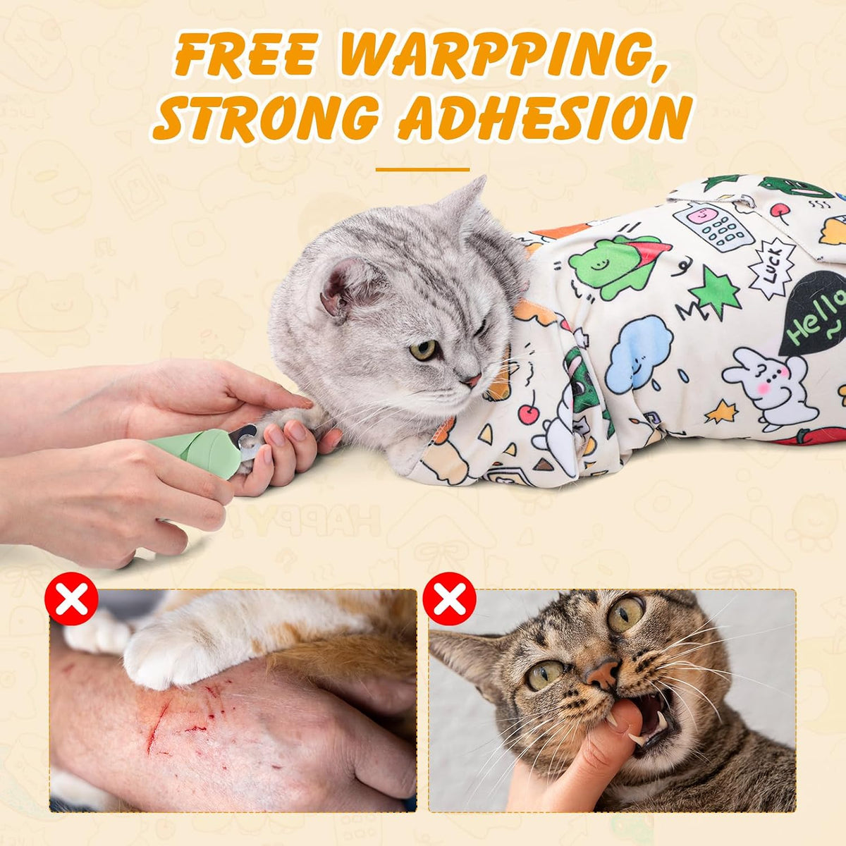 27.6 in Self-Adhesive Cat Grooming Wrap for Nail Clipping – Essentials for Cats - White / 31.5 inch - image 3