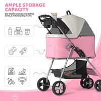 Magshion Foldable Pet Stroller, 3-in-1 Dog Travel Jogger with Detachable Carrier, Cup Holder, Storage Basket, Folding Carrier for Small/Medium Dogs & Cats Up to 33 lbs, Pink