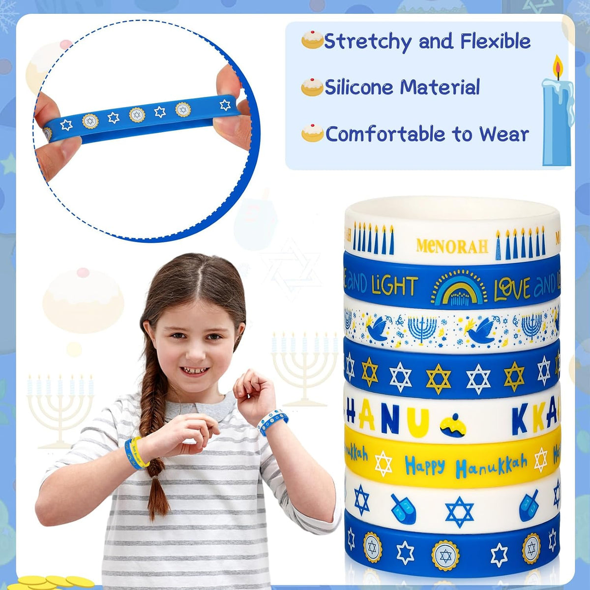 JUNEBRUSHS 24pcs Halloween Silicone Bracelets - Hanukkah Style - image 4