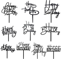 10 PCS Black Happy Birthday Cake Topper Acrylic Cupcake Topper - Black