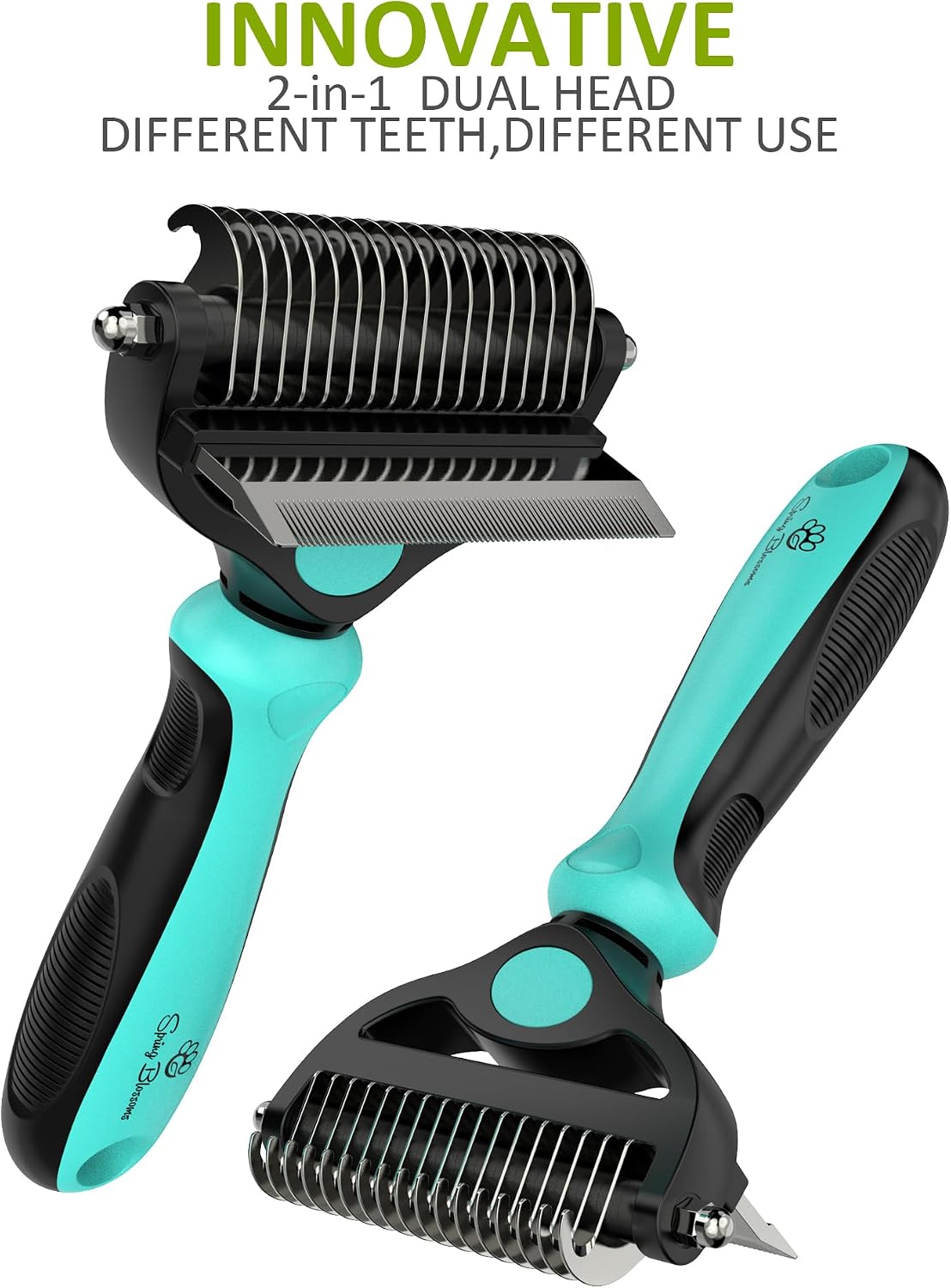 Spring Blossoms-2 in 1 Professional Grooming Rake for Cats - Cyan - image 4