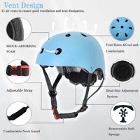 FOOKCIAN Kids Helmet,Toddler Skateboard Helmets for Ages 2-3-5-8-14 Years Boys Girls with Knee - Light blue / Medium: 20.47"-22.83" / 8-14 year - image 2