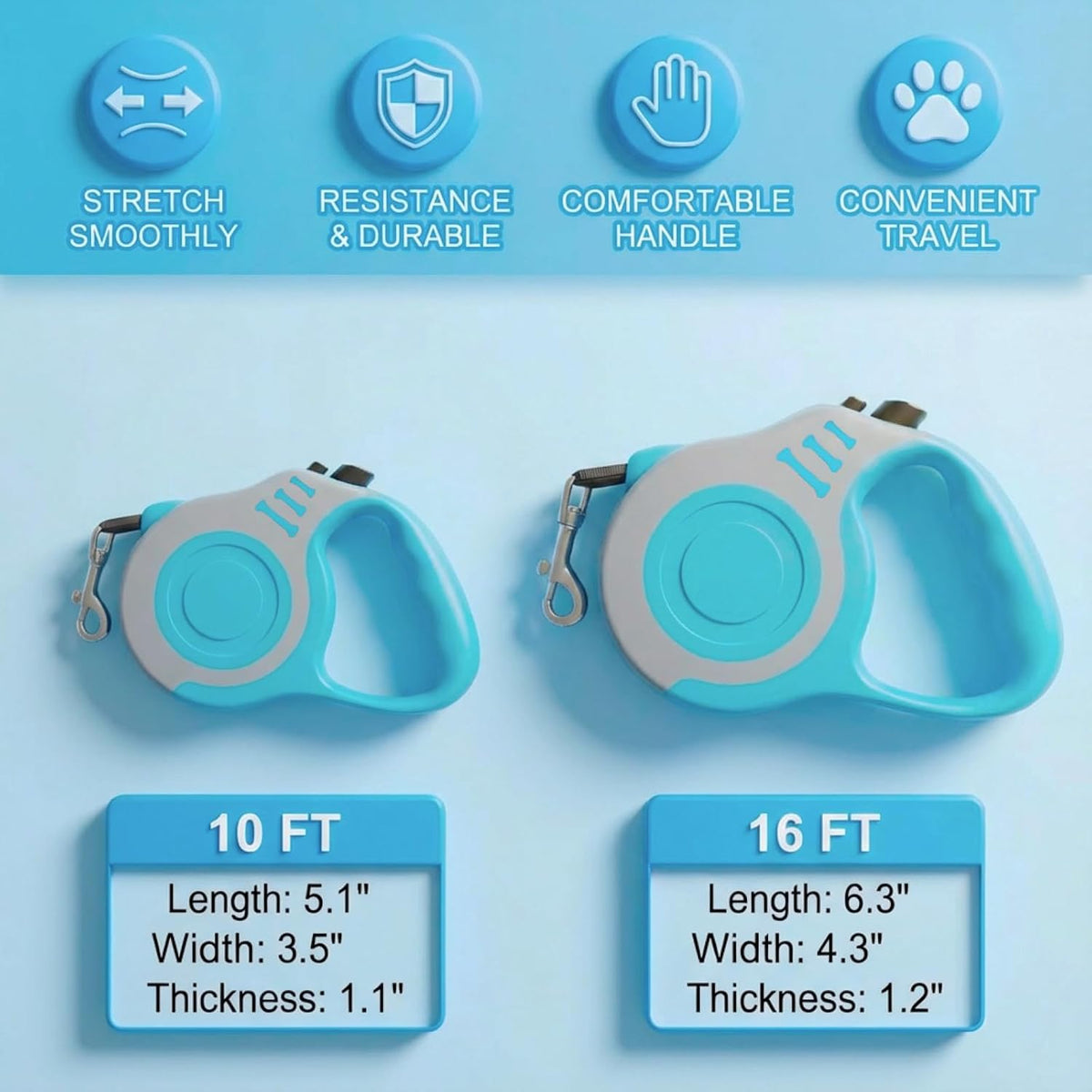 Retractable Dog Leash Lightweight 10/16FT Leash with Non-Slip Handle - Gray Blue / 10 FT - image 3