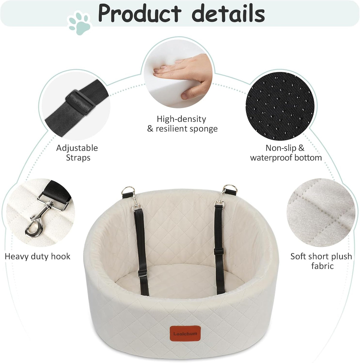 Lealchum Dog Car Seat for Small Dogs Up to 30 Lbs with 2 Safety Dog - Beige / Small - image 3