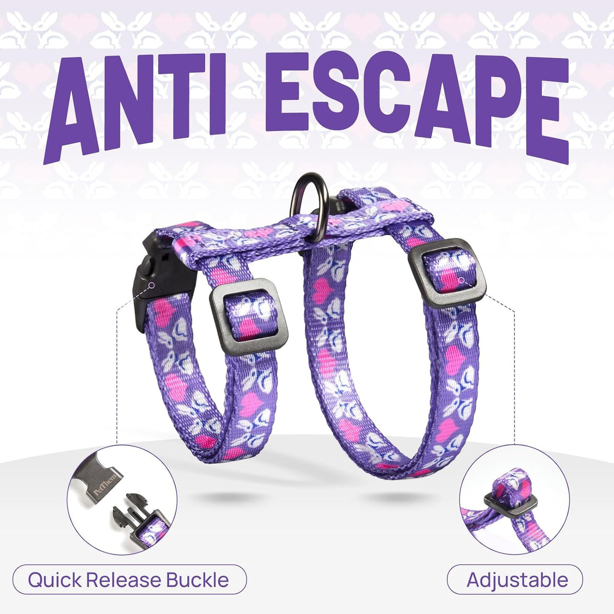 Adjustable Cat Harness and Leash Set Escape Proof – Essentials for Cats - Purple Rabbit in Wonderland, Adjustable - image 4