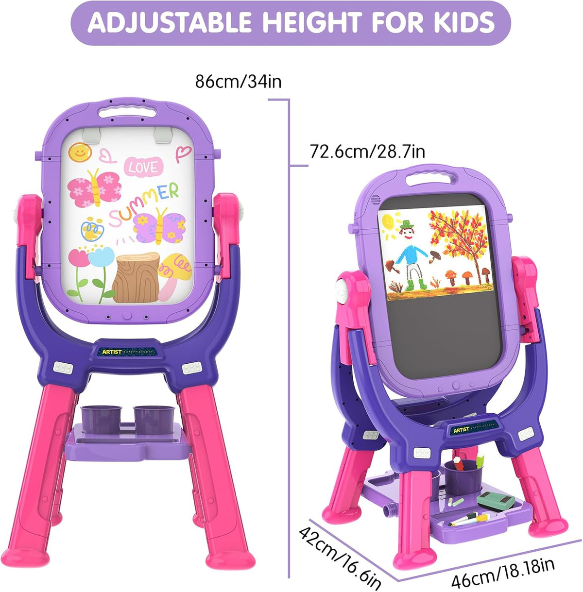 Kids Easel for Toddler Age 3 4 5 Magnetic Double-Sided Drawing Board - purple red - image 2