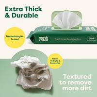 Earth Rated XL Pet Wipes for Dogs & Cats, 3-in-1 Hypoallergenic Cleaning, Deodorizing and Hydrating Extra Large Grooming for Body, Paws and Butt, Unscented, 60 Count