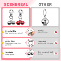 Bells for Dog Collars - 2 Pack Pet Hanging Ring Bell Accessories for Dog & Cat, Pet Pendant Collar - Silver & Red - Gloss / Small - image 3