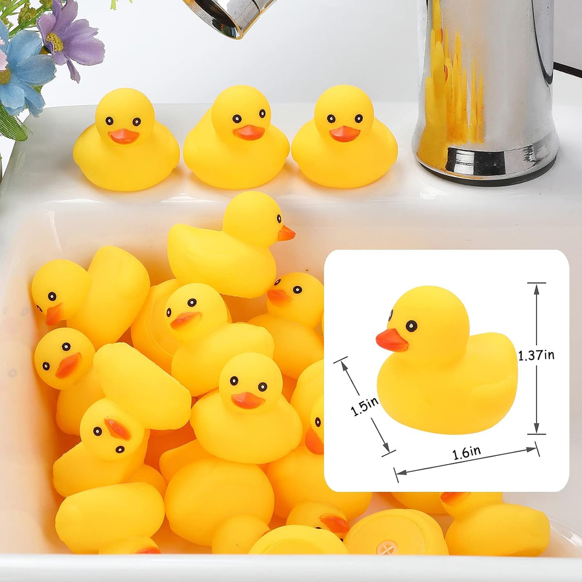 50Pcs Mini Rubber Duck Bath Toys - Yellow - image 2