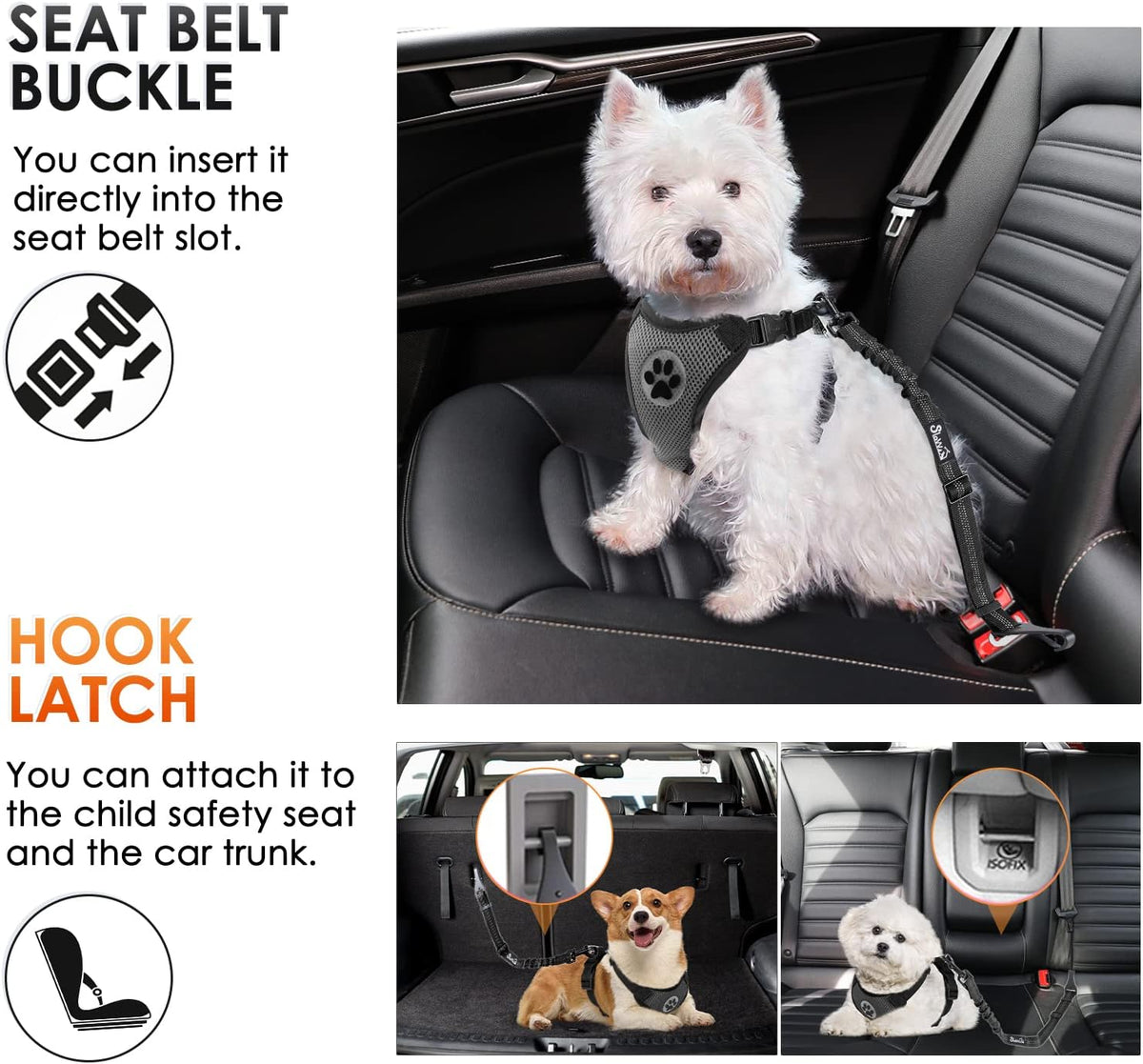 SlowTon Dog Car Seat Belt - Black / 27.5in - 1 pack - image 2