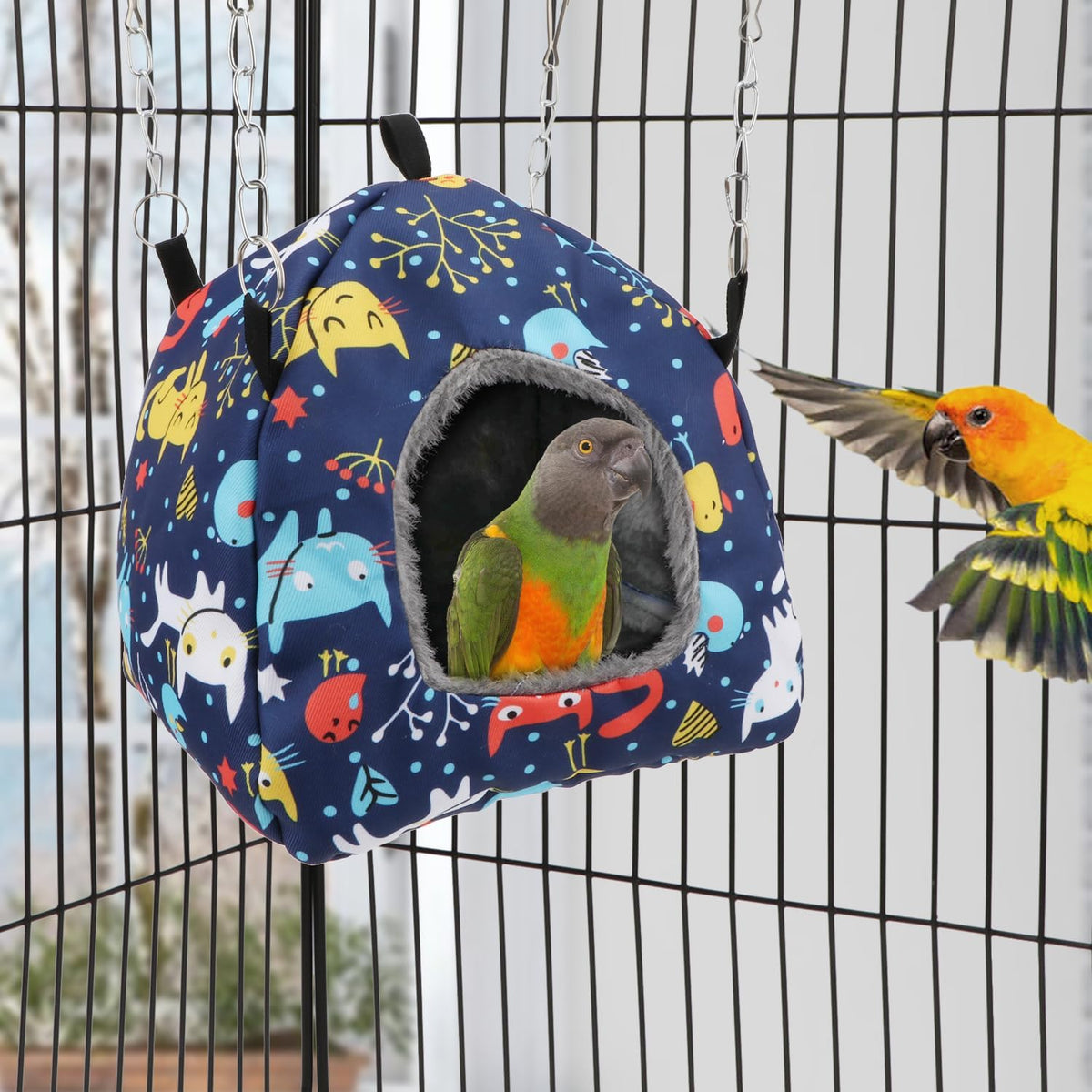 Wontee Bird Plush Hammock Parrot Hanging Snuggle Cave Happy Hut Tent - M / Blue Cat - image 2