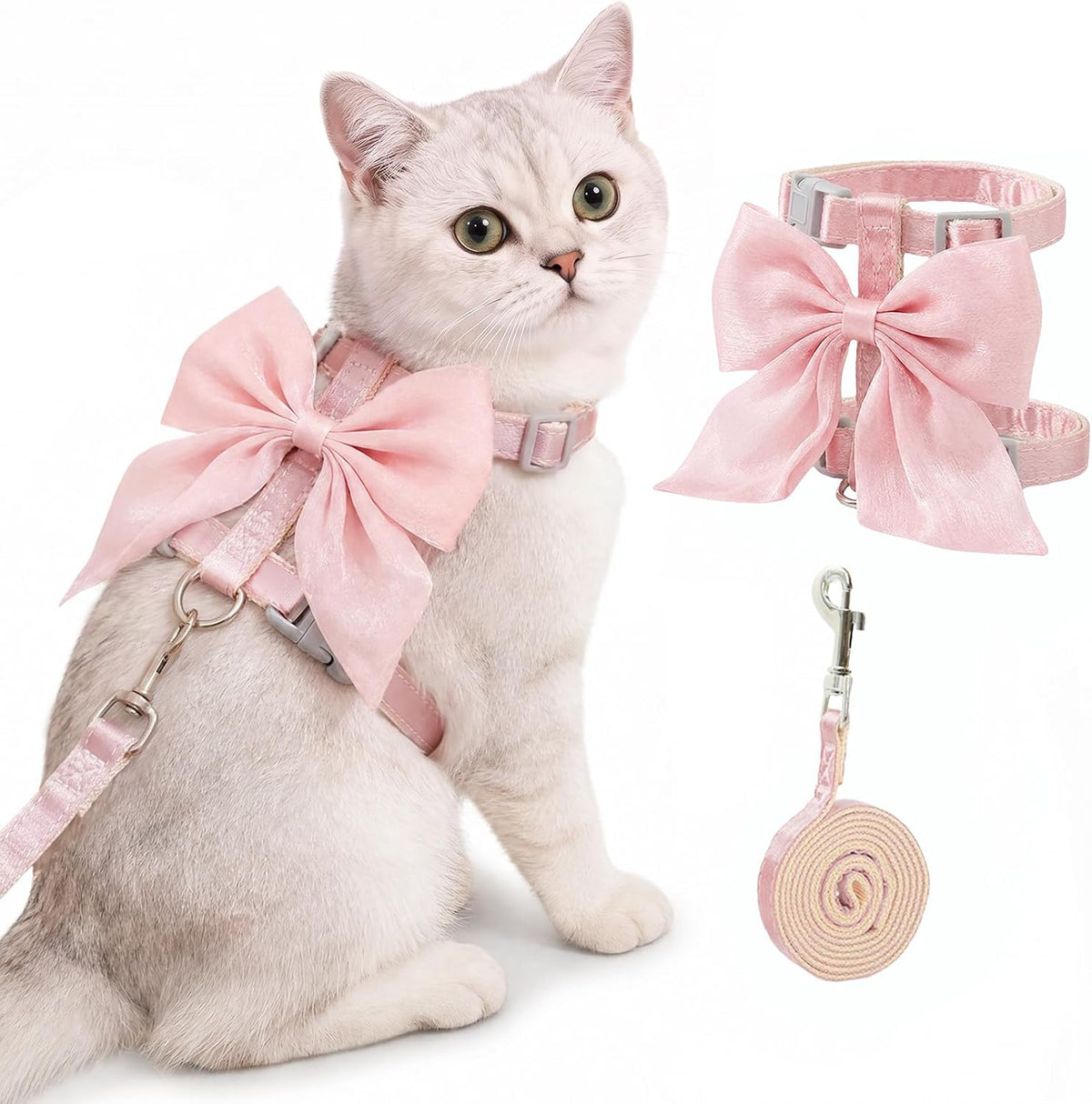 Tensho Pink Bow Cat Harness and Leash Set, Escape Proof - Pink Bow / S