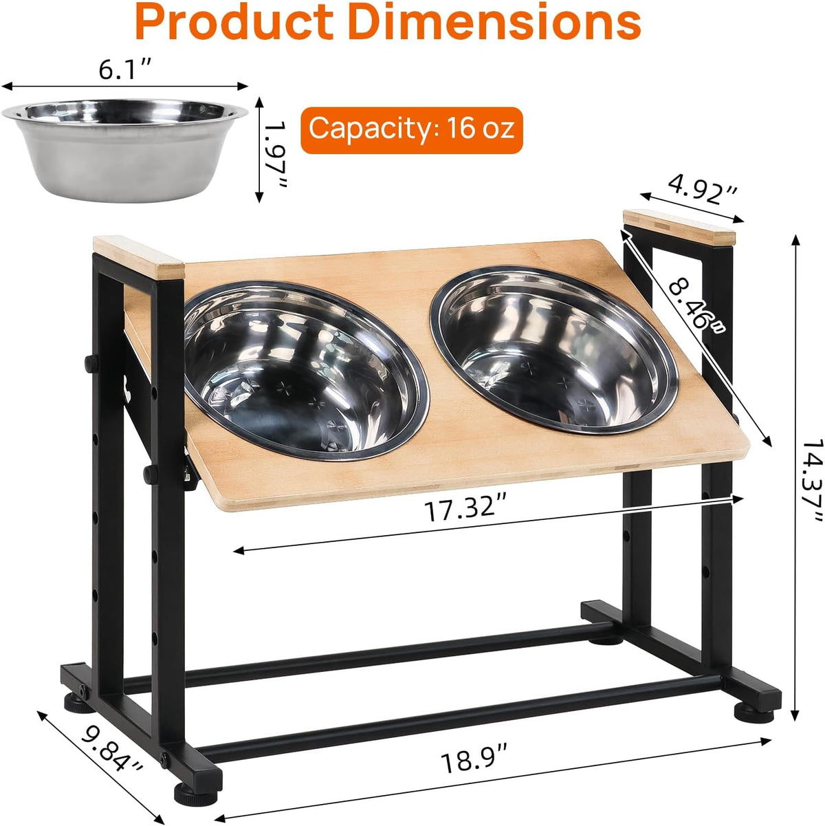 Adjustable Height Pet Feeder Stand with 2 Dishwasher-Safe Stainless - image 2