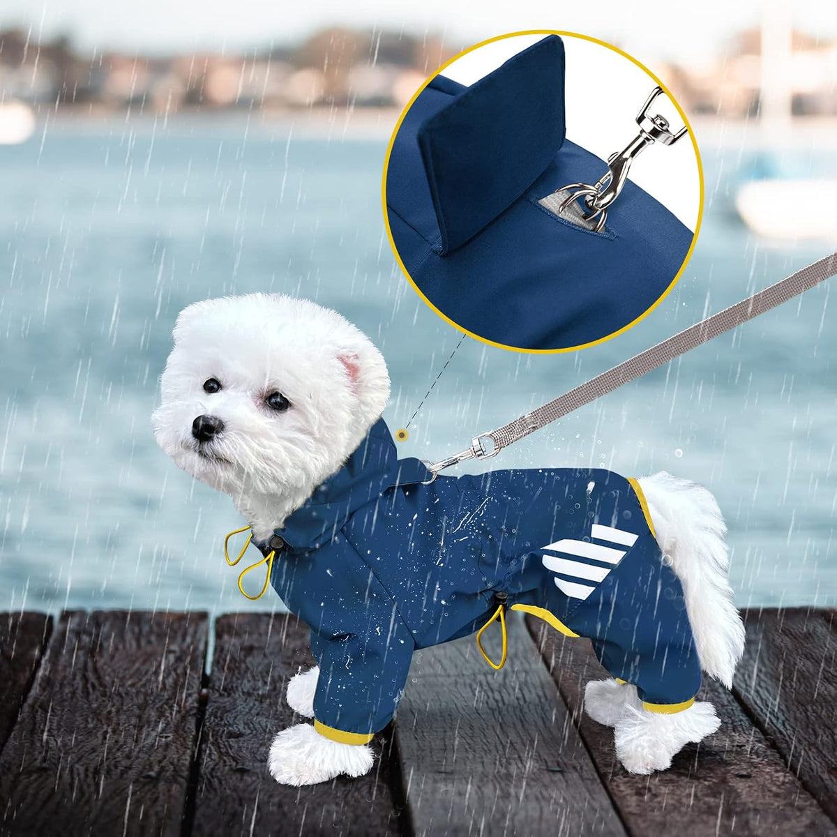 Dog Raincoat, Waterproof Dog Rain Jacket with Hood - XS(Back Length10'') / Blue - image 3