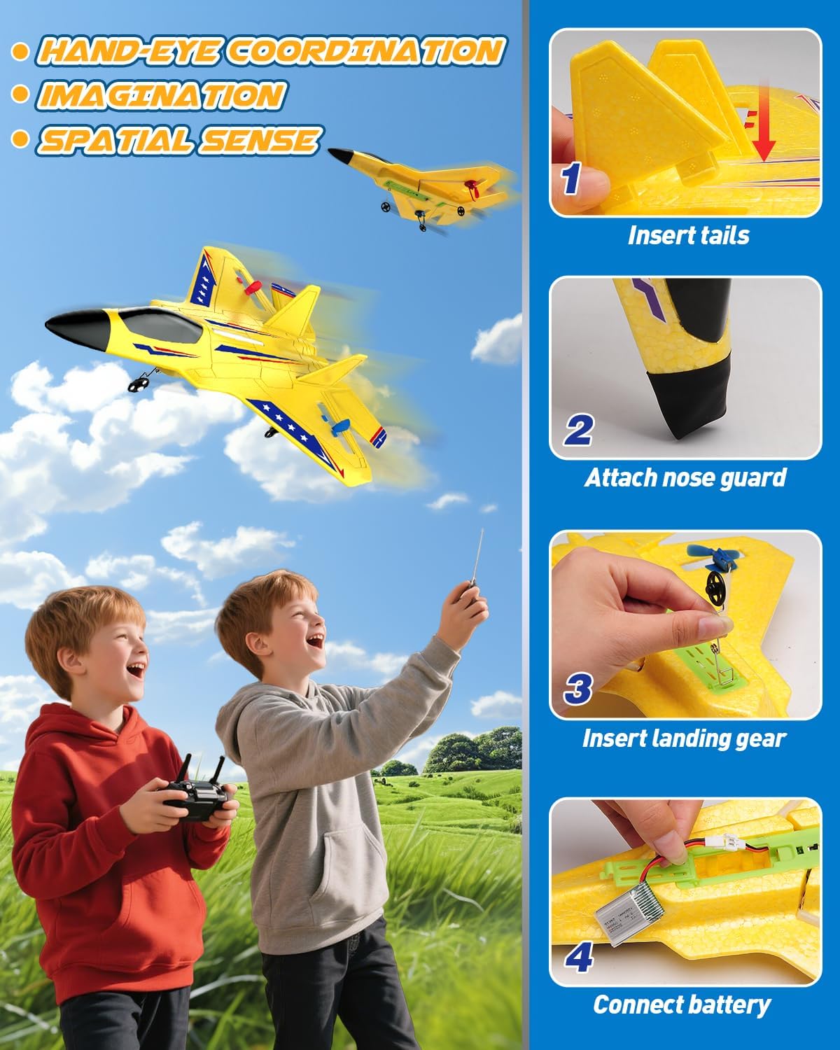 ANTSIR F-22 RC Airplane, 2.4GHz Easy to Fly Foam RC Plane - Yellow F22-2 Batteries Kf - image 2