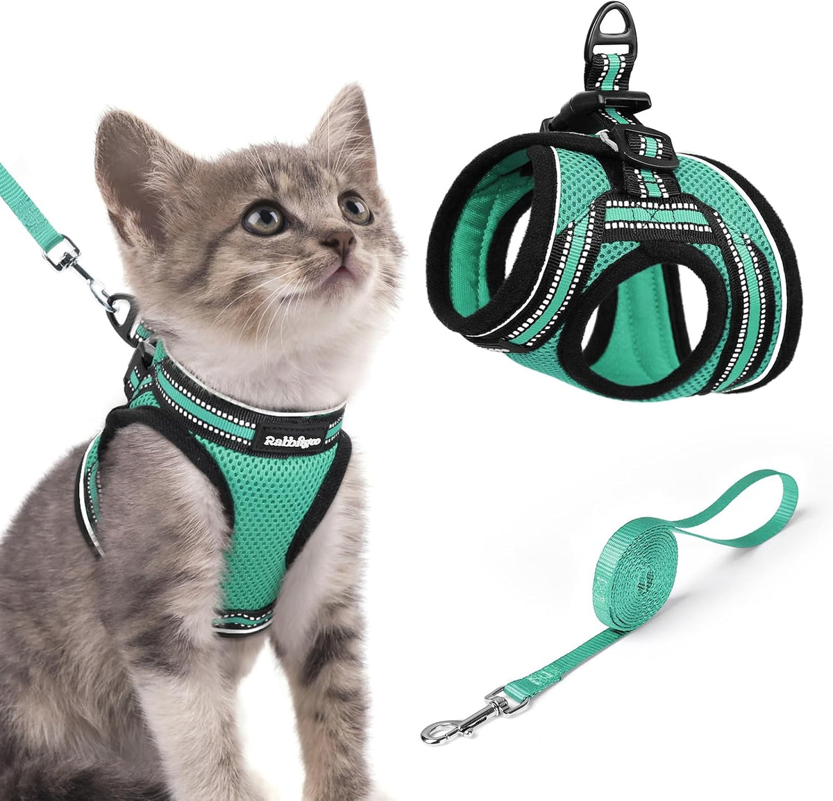 rabbitgoo Cat Harness and Leash Set, Step-in Soft Vest - S / Green