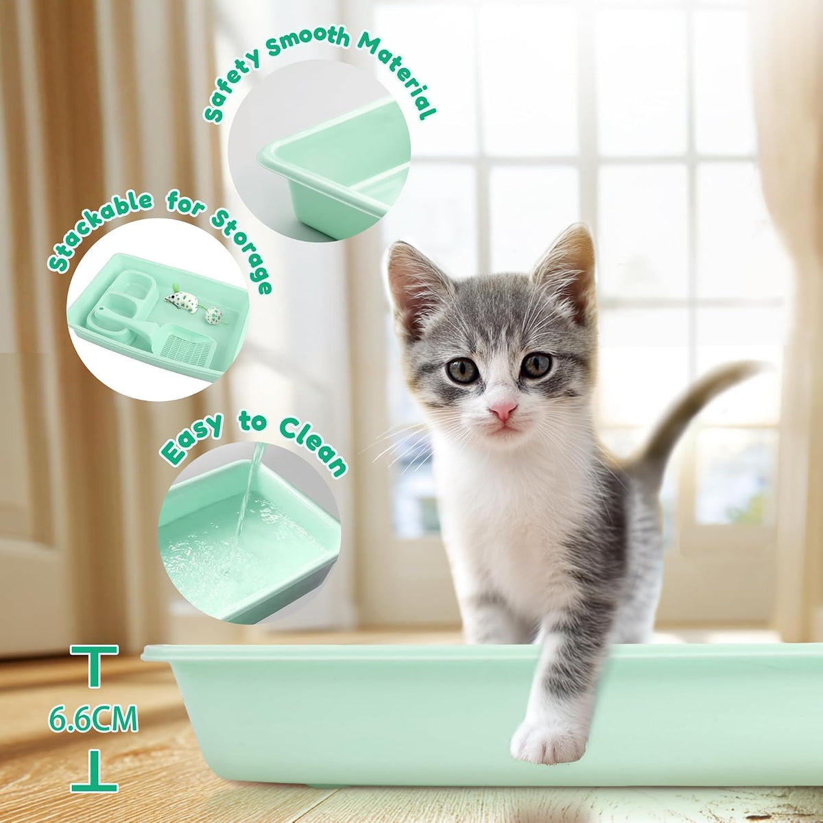 PAWISE Cat Litter Box Set, Small Kitten Starter Kit - Green - image 4