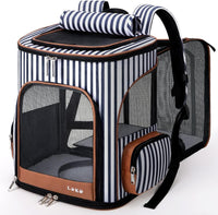 Lekereise Cat Backpack Expandable Pet Carrier Backpack for Small Cats - Stripes / L-Mesh Window