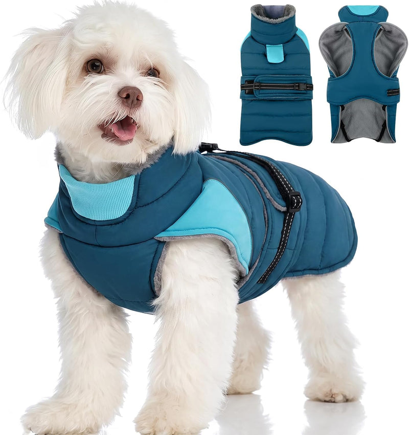 MIGOHI Warm Dog Jacket, Waterproof Dog Coat with Fur Collar, S - Teal / X-Small