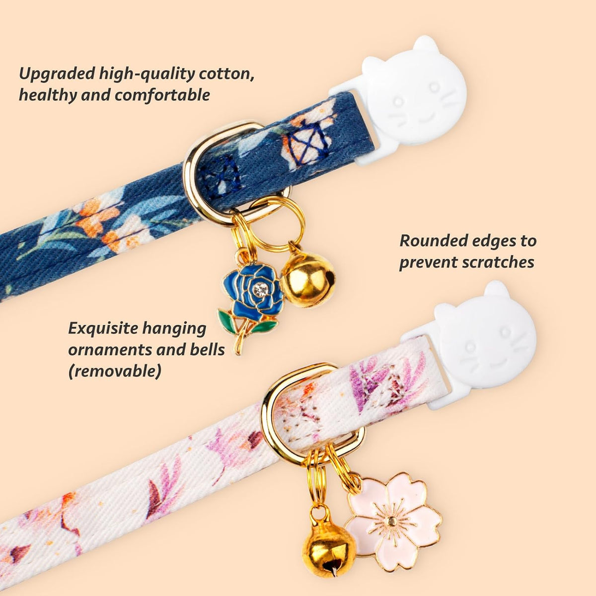 2 Pack Cotton Cat Collar Pink Strawberrie White Heart Cute Kitten - White&Blue - image 2