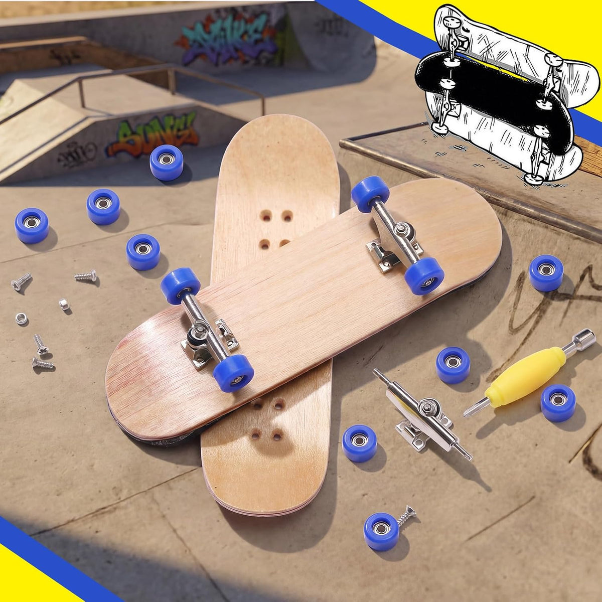 Zhehao fingerboard wheels and trucks set with four bearing wheels, two alloy trucks and two screwdri - view 16