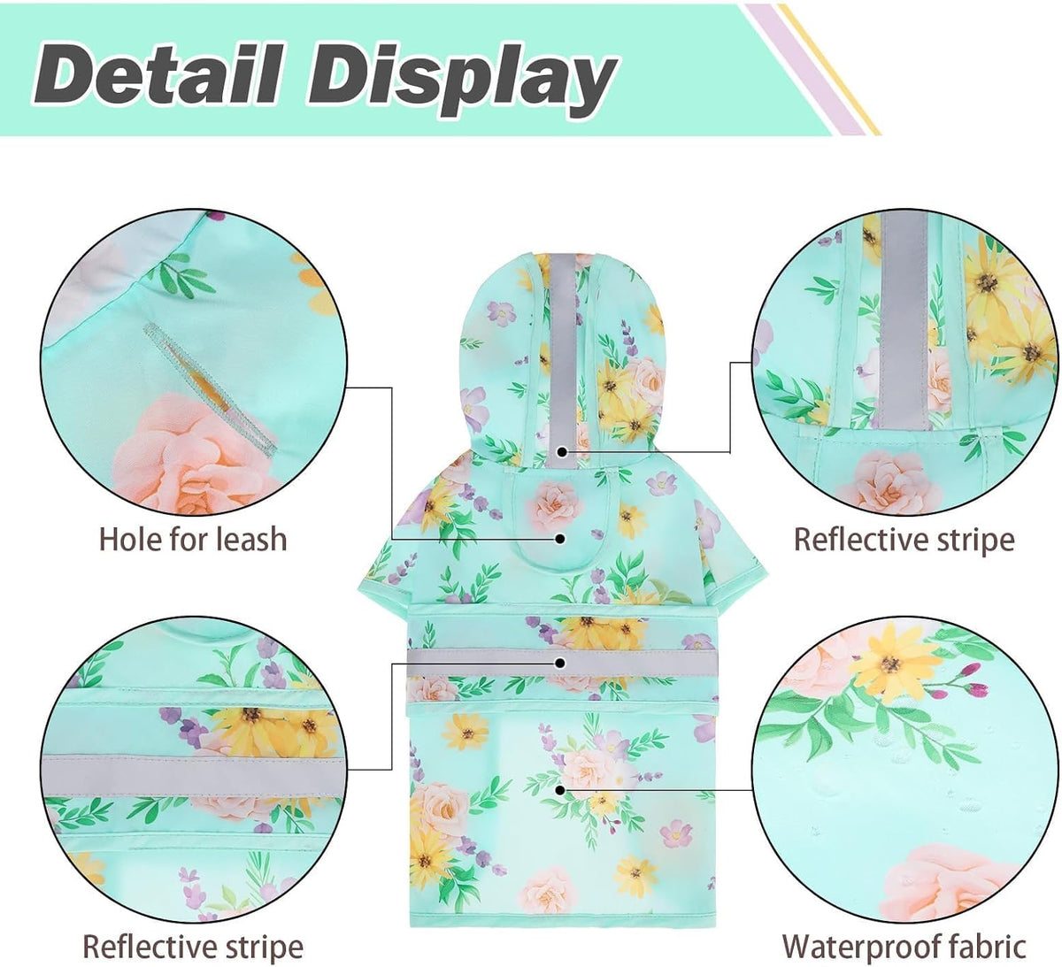 Dog Raincoat Hooded Slicker Poncho with Leash Hole - S:10-15lbs / Flower Green - image 2