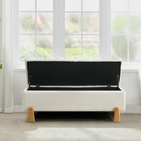 Storage Ottoman Bench for Bedroom Small Spaces 48.6 Inch with Hinged Lid Solid Wood Tapered Legs Tufted Upholstered Fabric for Living Room & Bedroom, Beige