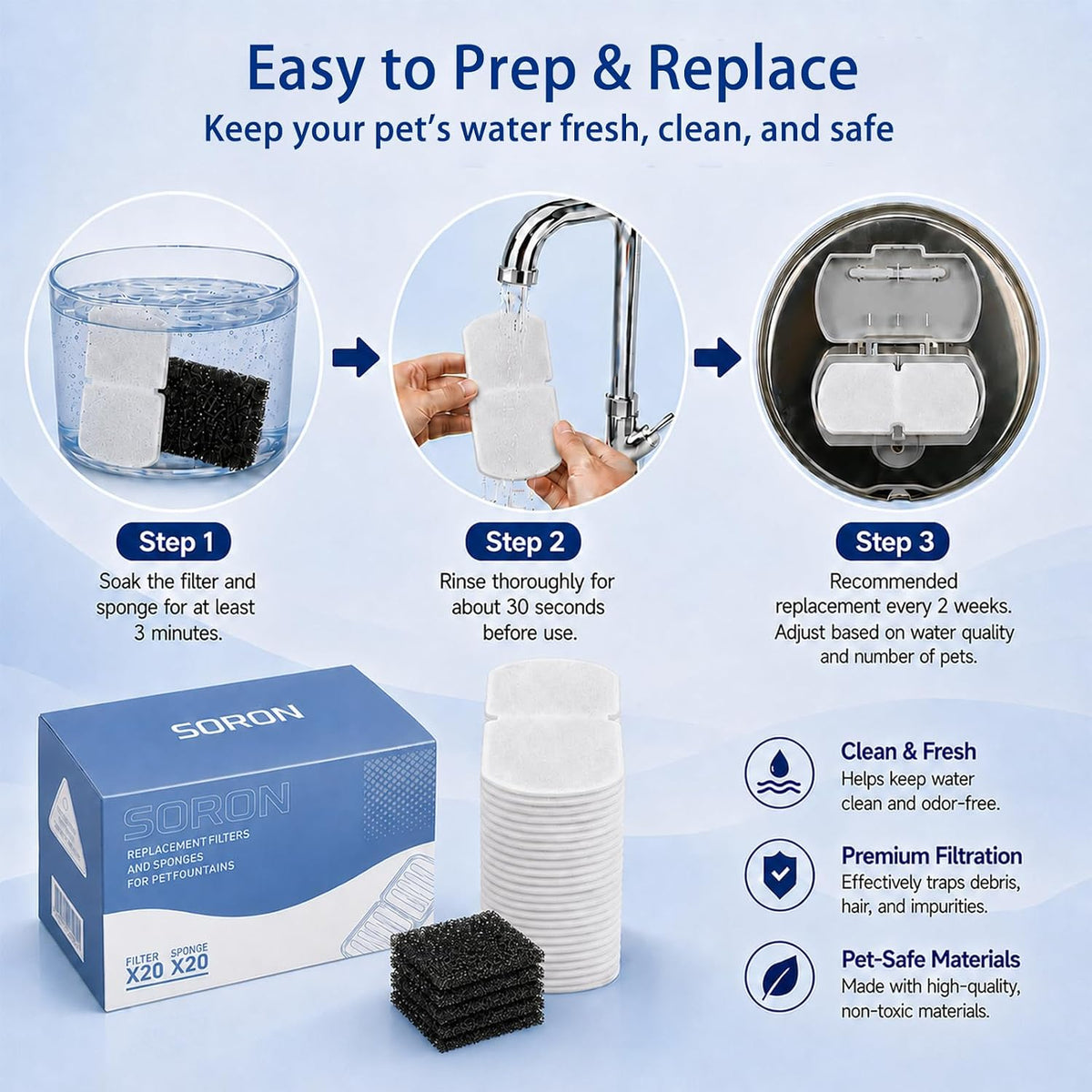 SORON 20 Pack Cat Water Fountain Filters Replacement - image 4